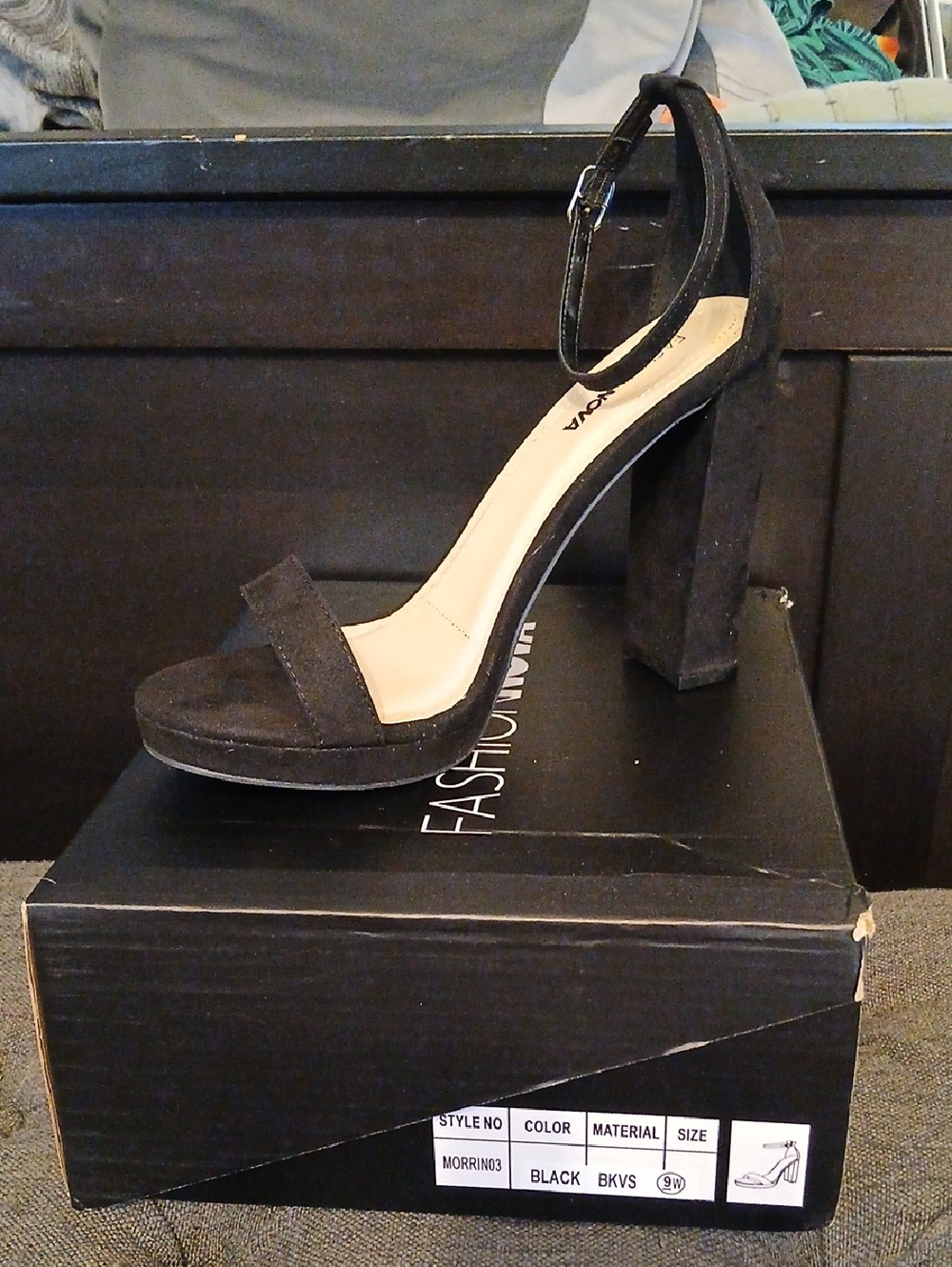 Women’s Black Suede Block Heel Sandals with Ankle Strap